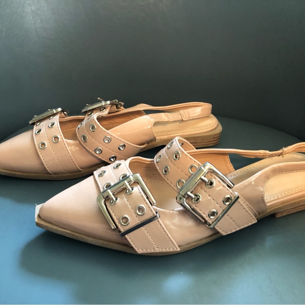 Nude Patent Buckle Slingback Flats for Women